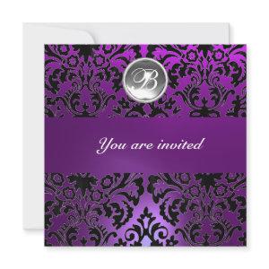 BLACK & PURPLE DAMASK GEM STONE MONOGRAM  ice