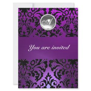 BLACK & PURPLE DAMASK GEM STONE MONOGRAM  ice