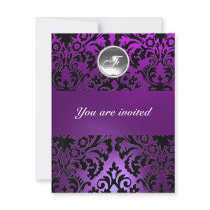 BLACK & PURPLE DAMASK GEM STONE MONOGRAM  ice