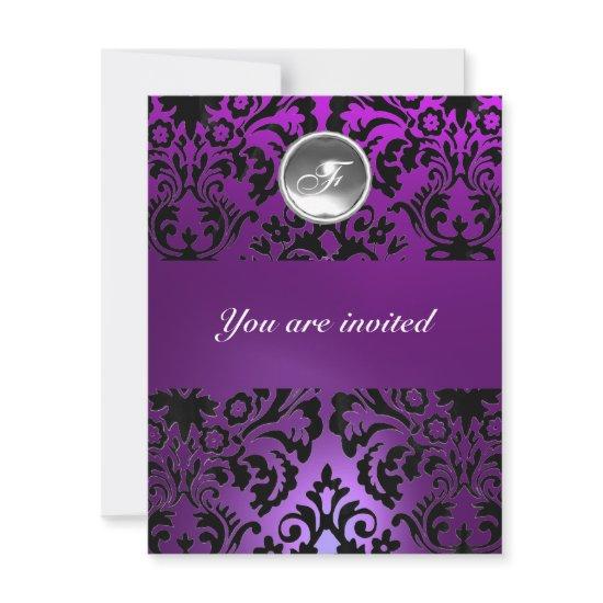 BLACK & PURPLE DAMASK GEM STONE MONOGRAM  ice