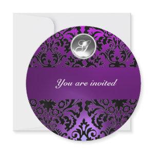 BLACK & PURPLE DAMASK GEM STONE MONOGRAM