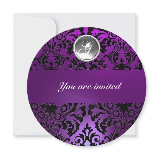 BLACK & PURPLE DAMASK GEM STONE MONOGRAM