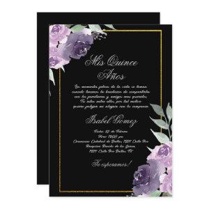 Black Purple Flower Quinceanera