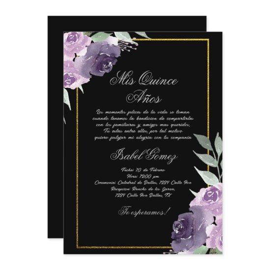 Black Purple Flower Quinceanera