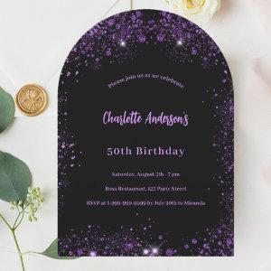 Black purple glitter birthday arch