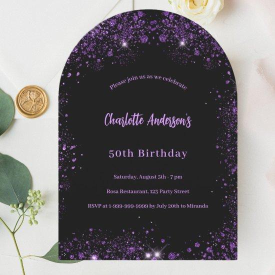Black purple glitter birthday arch