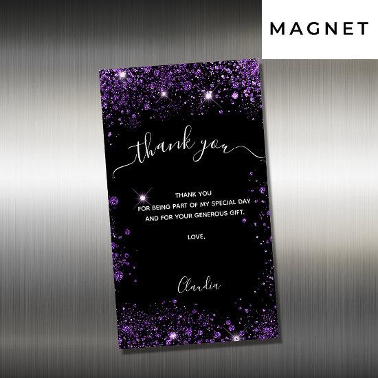 Black purple glitter luxury thank you card magnet