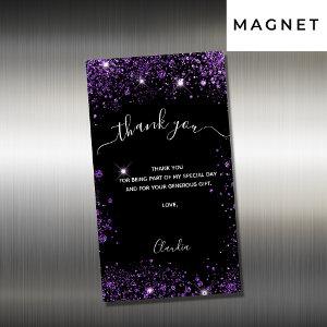 Black purple glitter luxury thank you card magnet