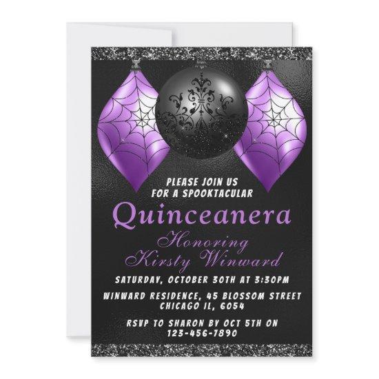 Black Purple Halloween Ornaments Quinceanera Invit