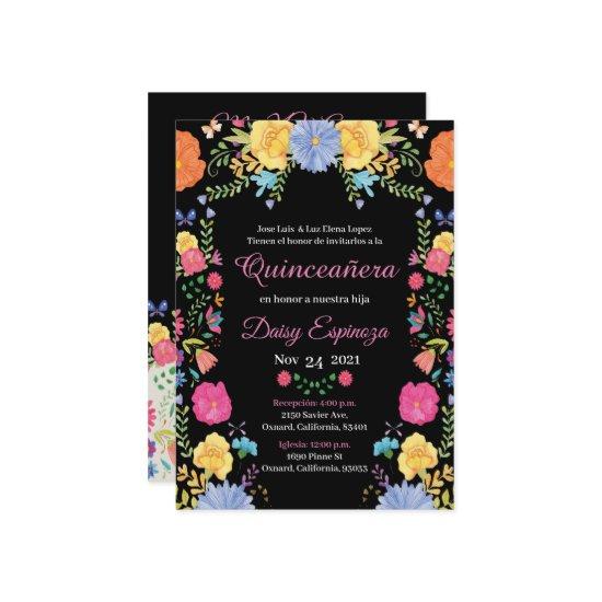 Black Quinceañera  multi color, flowers