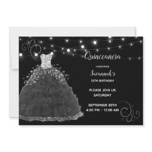 Black Quinceanera Evening Gown String Lights