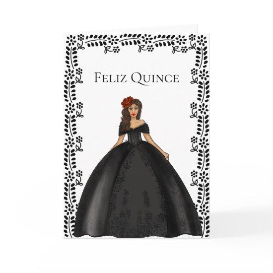 Black Quinceañera Fashion Illustration Birthday Card