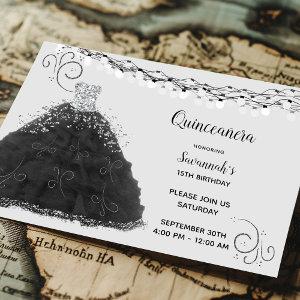 Black Quinceanera Princess Gown String Lights