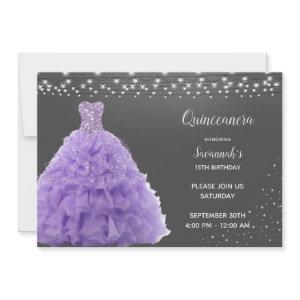 Black Quinceanera Princess Lavender Gown Lights