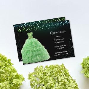 Black Quinceanera Princess Lime Green Gown Lights
