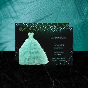 Black Quinceanera Princess Mint Green Gown Lights