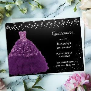 Black Quinceanera Princess Purple Gown Lights