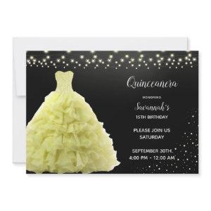 Black Quinceanera Princess Yellow Gown Lights