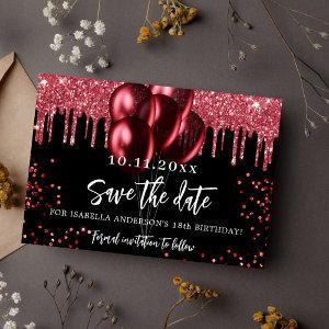 Black red balloons glitter birthday party save the date