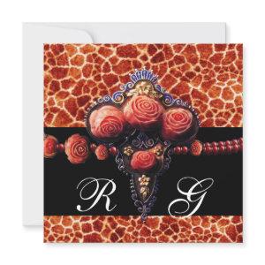 BLACK RED CORAL ROSES,GIRAFFE SKIN MONOGRAM