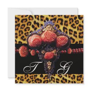 BLACK RED CORAL ROSES,LEOPARD SKIN MONOGRAM