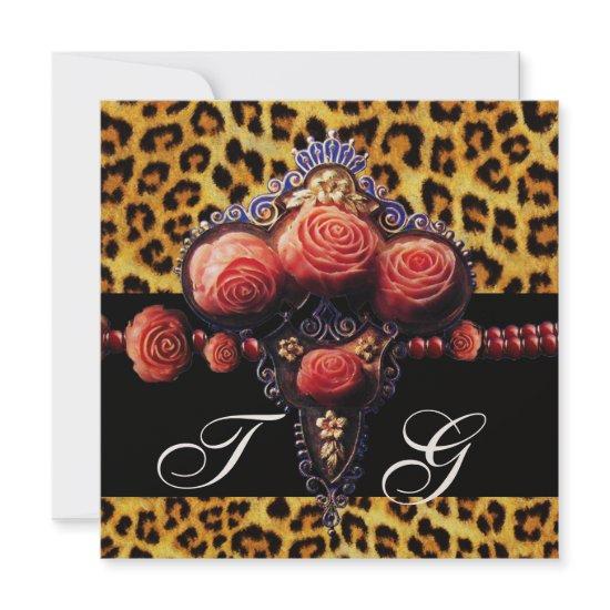 BLACK RED CORAL ROSES,LEOPARD SKIN MONOGRAM