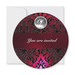 BLACK & RED DAMASK GEM STONE MONOGRAM burgundy