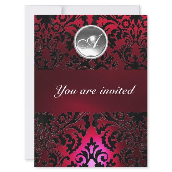 BLACK & RED DAMASK GEM STONE MONOGRAM burgundy