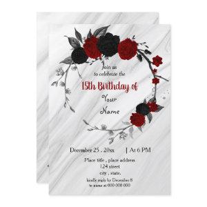 Black & red floral wreath birthday party