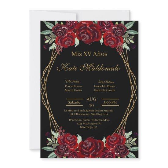Black Red flower Quinceanera
