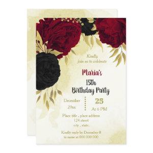 black red flowers gold leaves birthday