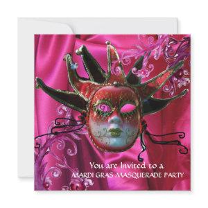 BLACK RED FUCHSIA JESTER MASK ,Masquerade Ball