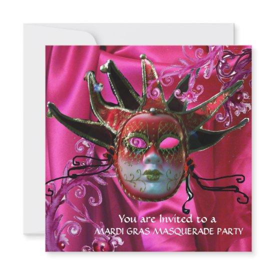 BLACK RED FUCHSIA JESTER MASK ,Masquerade Ball