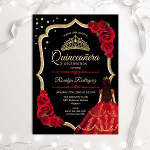 Black Red Gold Dress Quinceanera