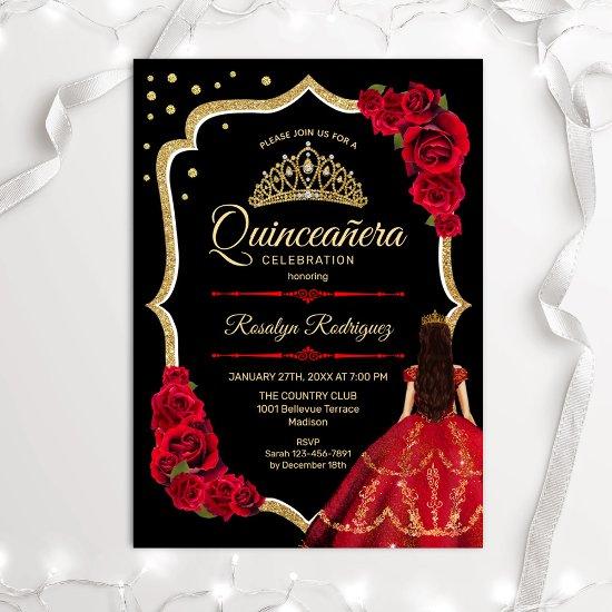 Black Red Gold Dress Quinceanera