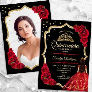 Black Red Gold Dress Quinceanera Photo