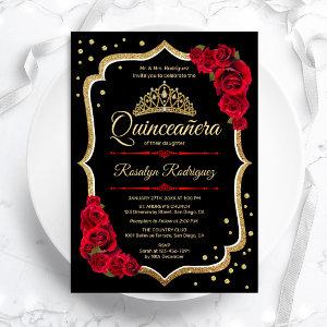 Black Red Gold Elegant Quinceanera