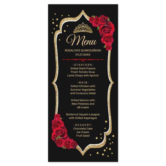 Black Red Gold Quinceanera Menu