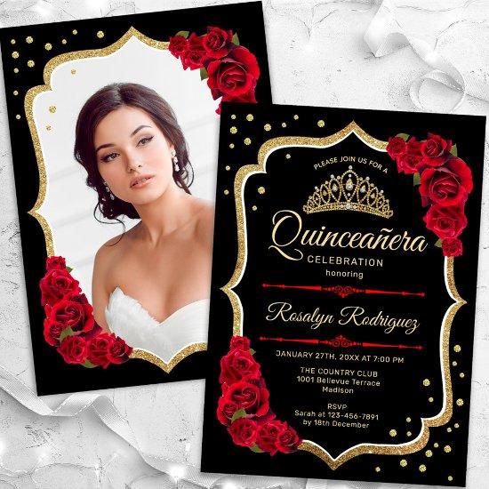 Black Red Gold Quinceanera Photo