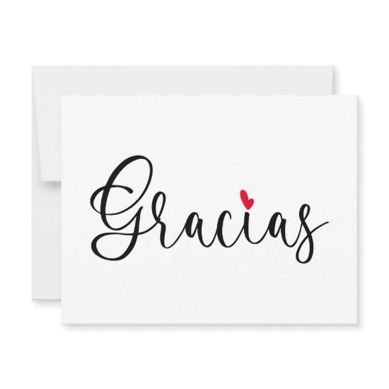 Black Red Heart Handwritten Calligraphy Gracias Thank You Card