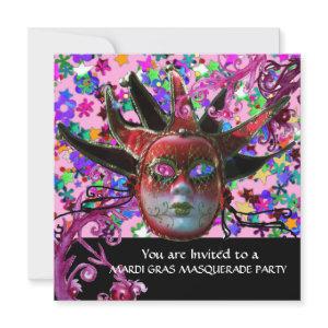 BLACK  RED JESTER MASK ,Masquerade Party ,Black