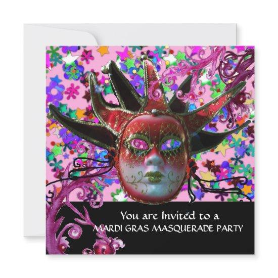 BLACK  RED JESTER MASK ,Masquerade Party ,Black