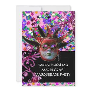 BLACK  RED JESTER MASK ,Masquerade Party ,Black