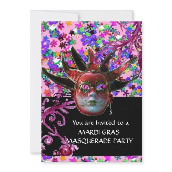 BLACK  RED JESTER MASK ,Masquerade Party ,Black