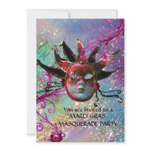 BLACK  RED JESTER MASK ,Masquerade Party Blue