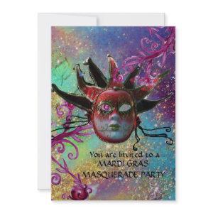 BLACK RED JESTER MASK Masquerade Party Blue Silver