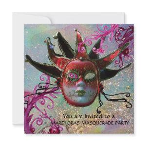 BLACK  RED JESTER MASK ,Masquerade Party Champagne