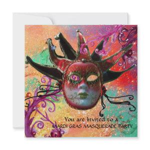 BLACK  RED JESTER MASK ,Masquerade Party Champagne
