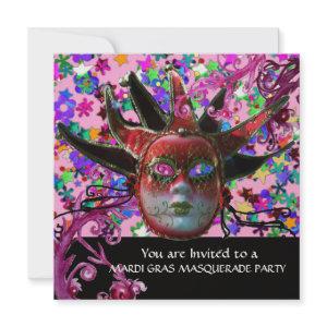 BLACK  RED JESTER MASK ,Masquerade Party Gold