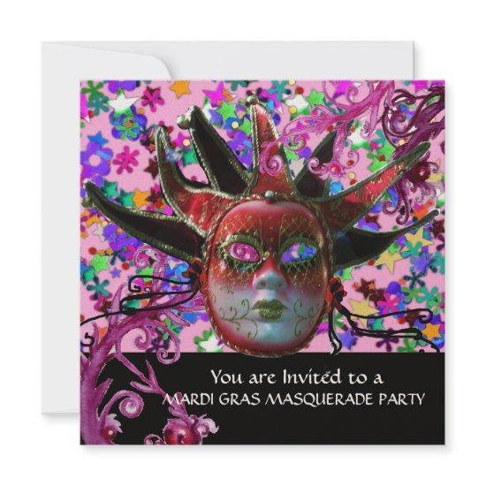 BLACK  RED JESTER MASK ,Masquerade Party Gold